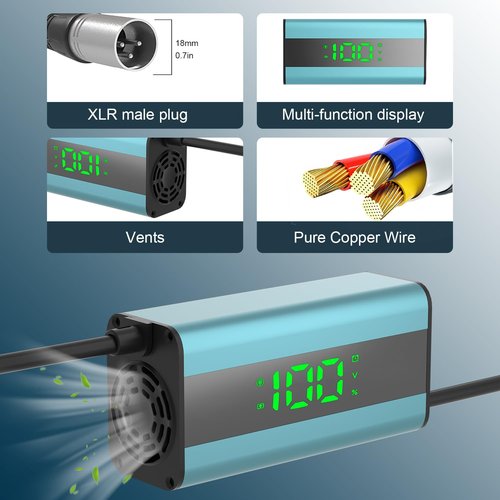 54.6V 2A Electric Scooter Charger with LED Charging Display (1-100%), for Hoverboard with 5 Connectors, Universal Charger for All 48V Lithium Batteries, for N-inebot, Kugoo (Blue
