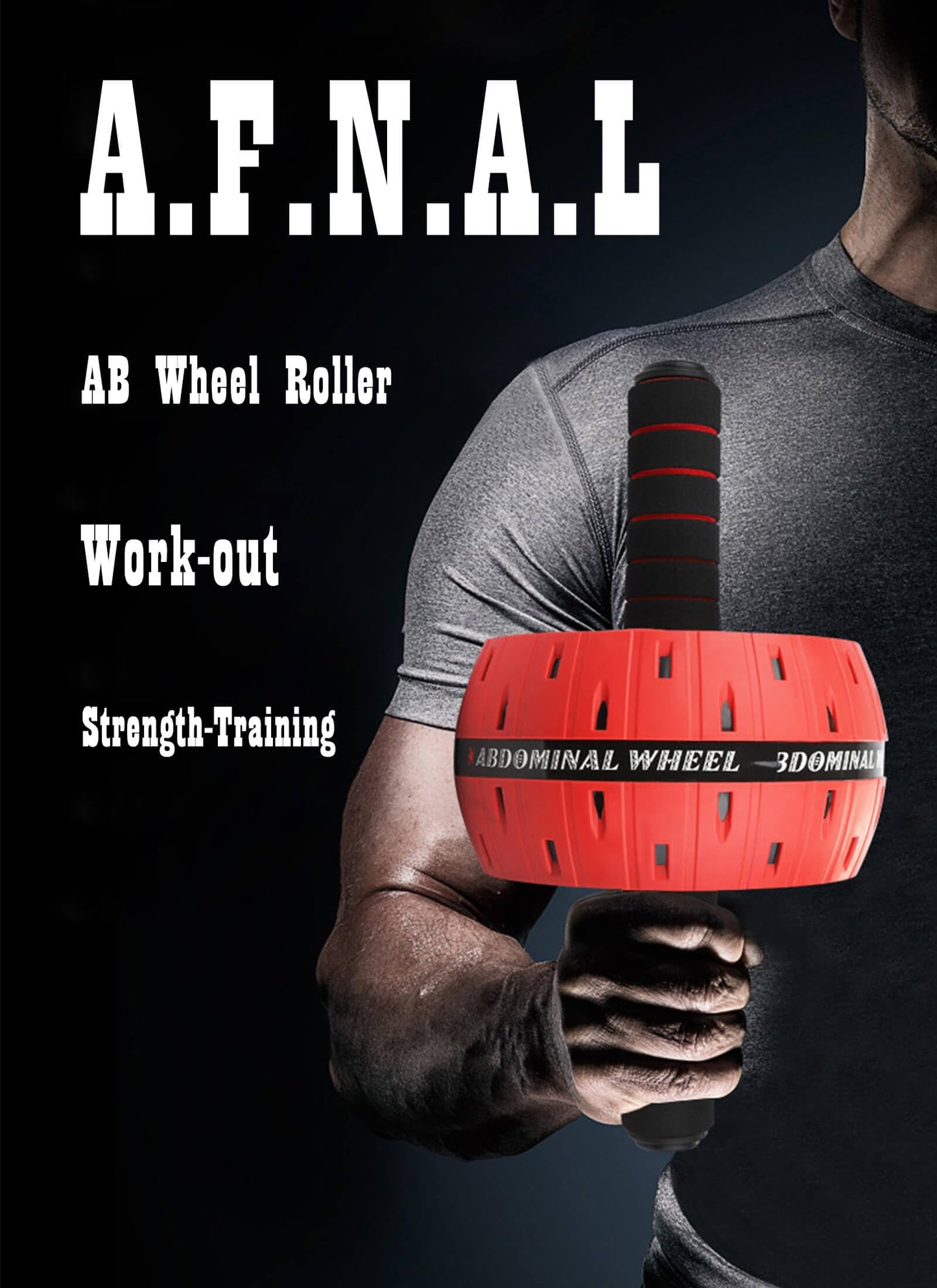 AB Wheel Roller, Exercise Abdominal Wheel Fitness for Gym & Home, Work-out Strength-Training Equipment with Knee Pad, 12"W, Red