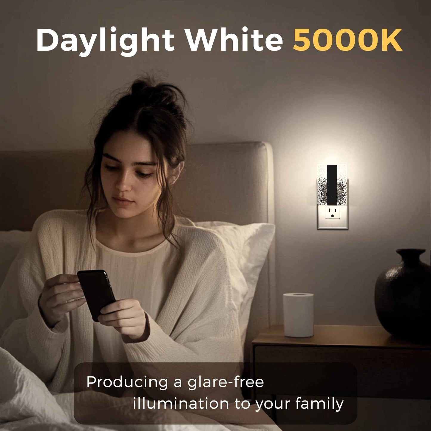 L LOHAS LED Night Lights Plug Into Wall, 2 Pack Night Light with Dusk-to-Dawn Sensor, Dimmable Decorative LED Nightlights, 0-100LM 5000K Adjustable Brightness for Bathroom, Hallway, Bedroom,Stairway