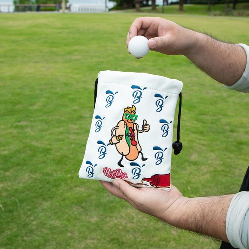 BAIRBRE Golf Valuables Pouch,Hot Dog Golf Pouch Bag with Drawstrings Leather Golf Tee Bag for Men Women