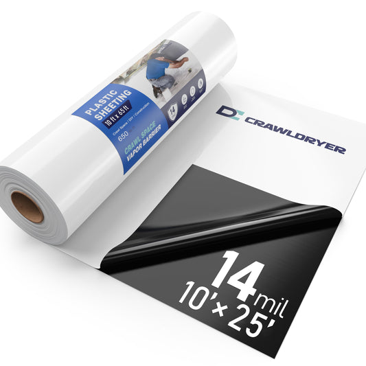 Crawl Space Vapor Barrier - 14 mil 10' x 25', Vapor Barrier for Crawlspace Encapsulation kit, Vapor Barrier Plastic Material, Crawlspace Liner, Heavy Duty Plastic sheeting, Black and White Panda Film