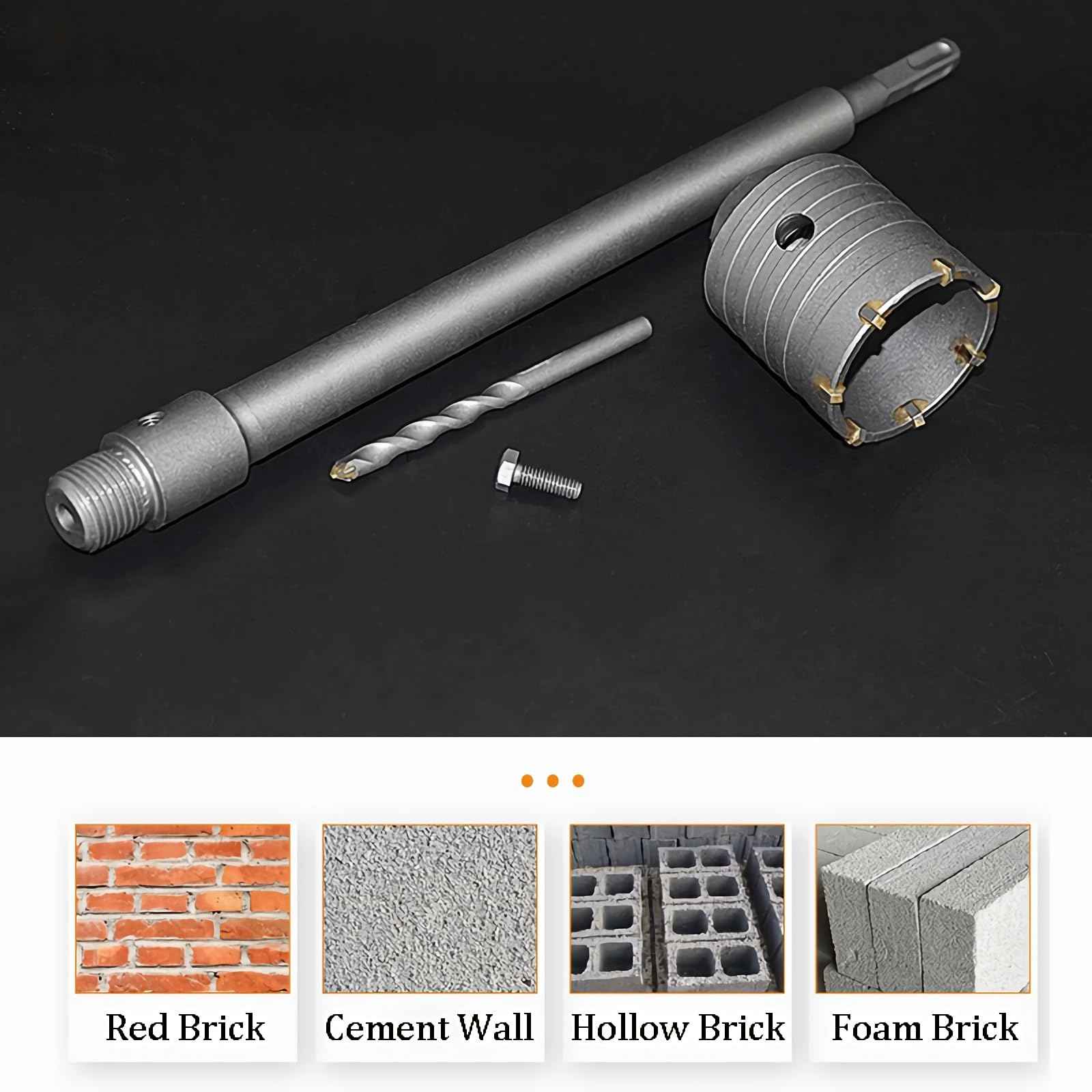WUWEOT 2 Set 2 1/2 Inch Concrete Hole Saw with 220mm Plus Shank, 65mm Wall Hole Saw Drill Bit for Cement Brick Concrete Stone Wall