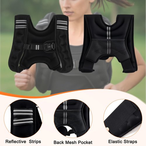 Arrowbash Weighted Vest, 6 lb Weight Vest with Reflective Stripe, 2 Pair of 1 lb Wrist & Ankle Weights Set for Men Women Adjustable for Workout, Strength Training, Running, Fitness, Muscle Building