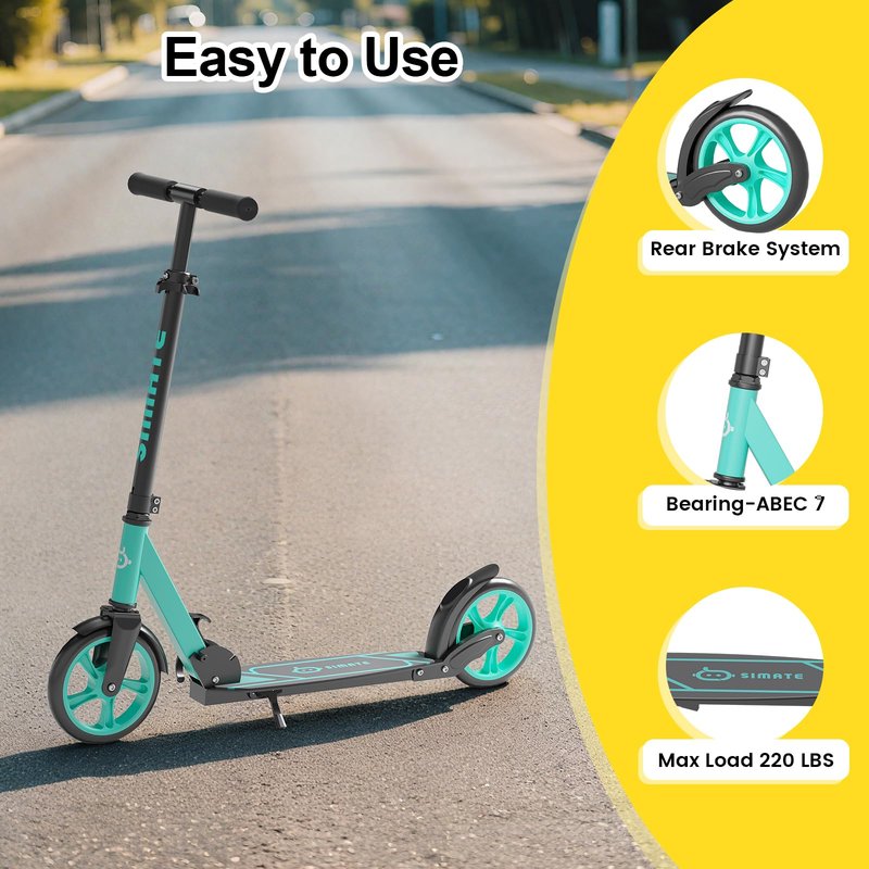 SIMATE Kick Scooter for Kids Teens & Adults, 4 Adjustable Heights, 8IN All Terrain Big Wheels, Foldable and Lightweight, Gifts for Girls Boys
