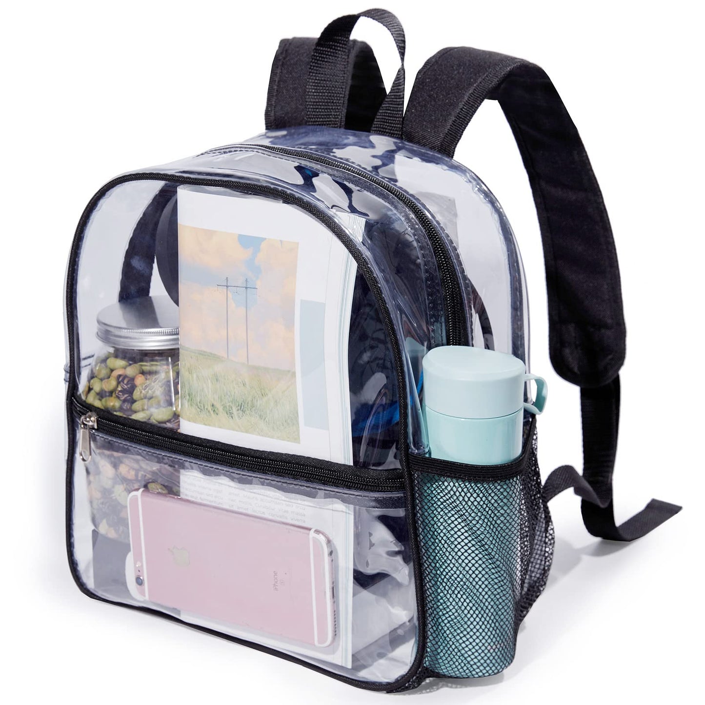 Jusdot Mini Clear Backpack for Stadium Events, Concert, 12×6×12, Black