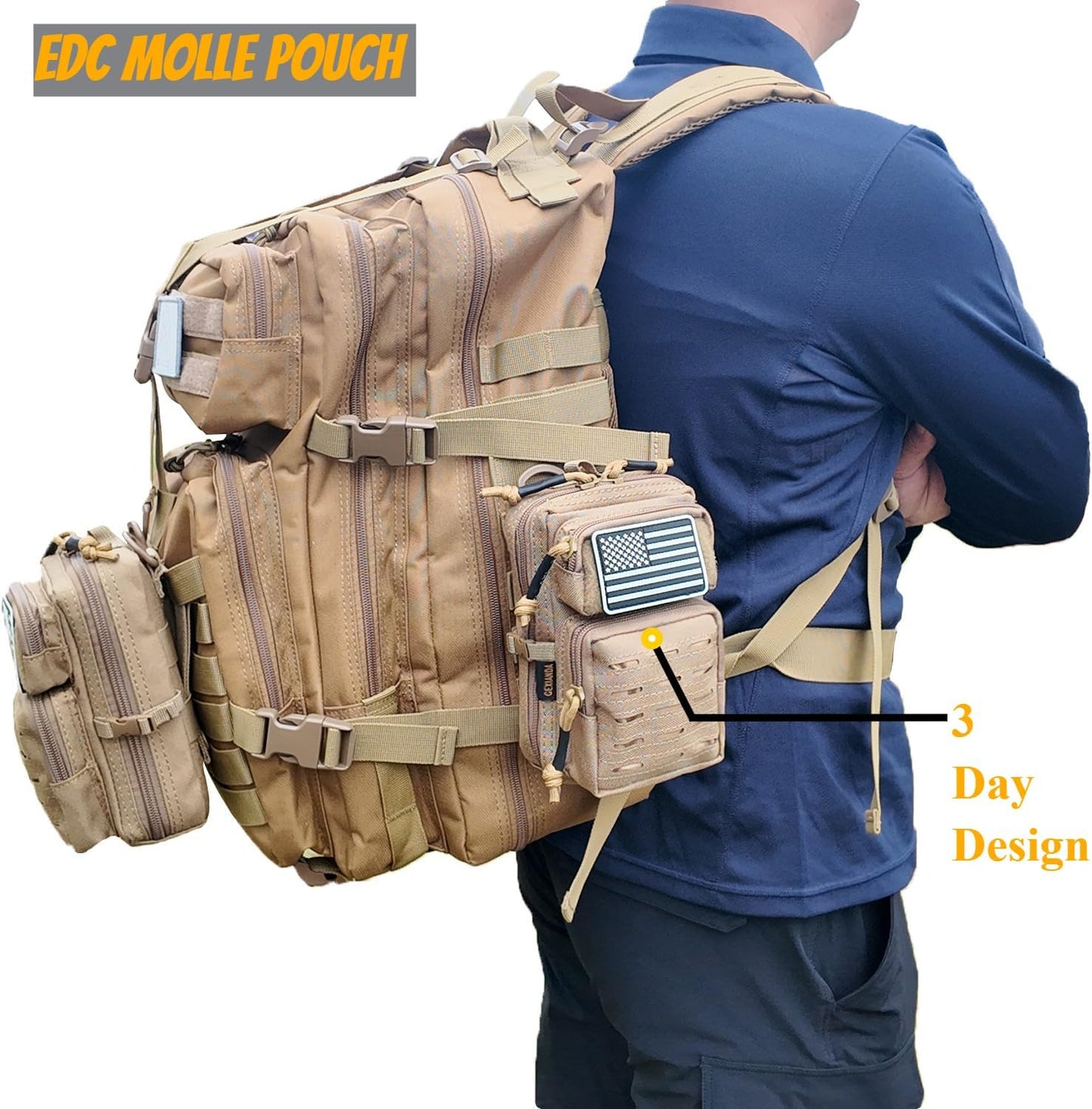 Skiennix Tactical Molle Utility Pouches - 2 Pack Mini EDC Belt Pouches with US Flag Patch