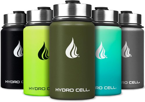 HYDRO CELL Stainless Steel Insulated Water Bottle - Leakproof Vacuum Flask for Hot & Cold Drinks | 14oz Army Green