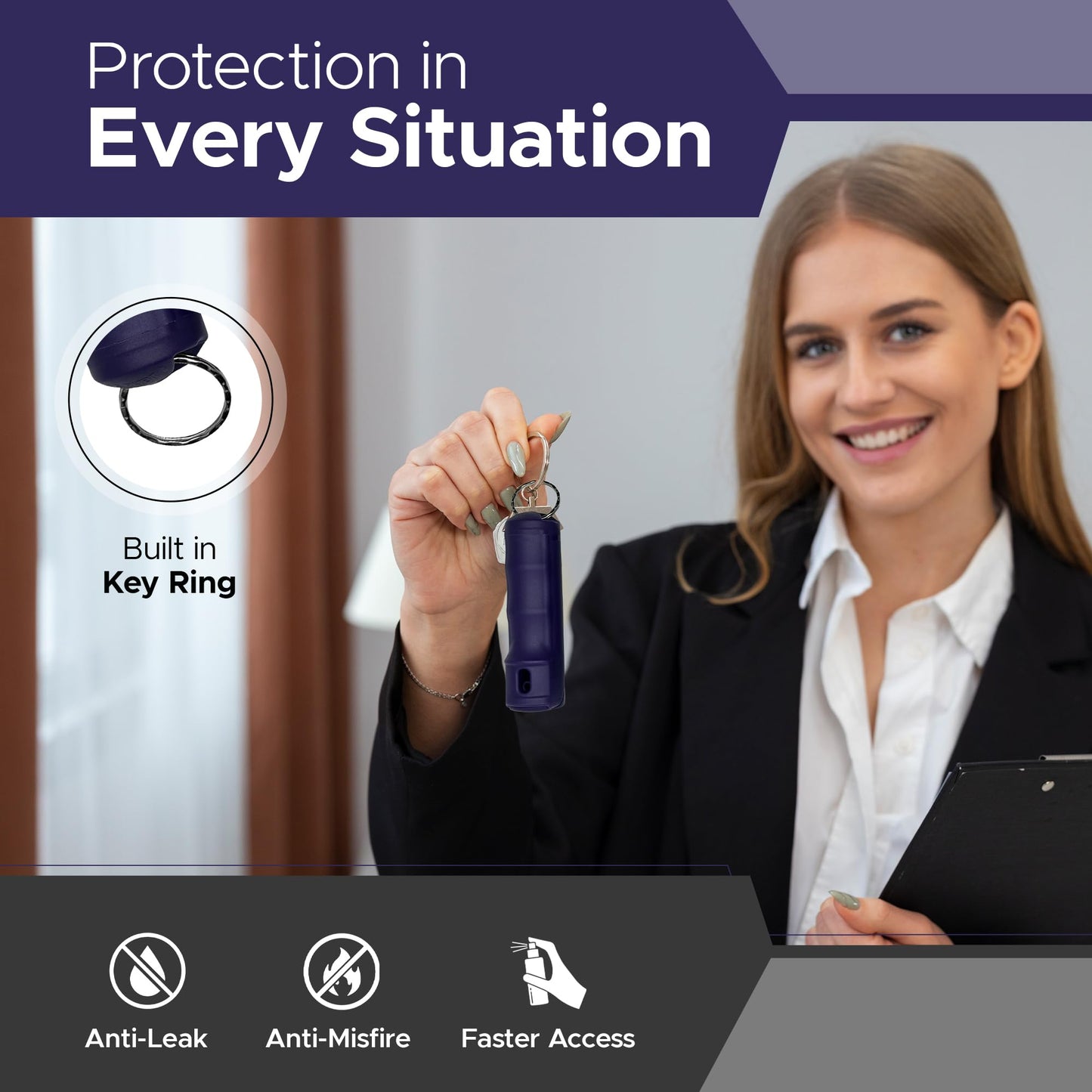 FURY Fliptop Hardshell Pepper Spray, 12ft Range, UV Dye Identifier, Police Strength, Made in USA, Stylish Multicolor, Self Defense, Safety Gear, Quick Access Flip Top (Purple)