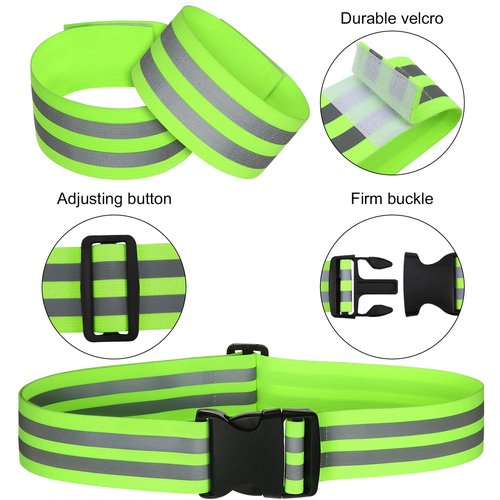 Hotop 6 Pieces Reflective Band Strap Safety Reflective Glow PT Belt High Visibility Waist Belt for Arm, Wrist, Ankle, Leg Running Cycling Walking Marathon(Green)