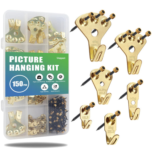 150Pcs Heavy Duty Picture Hangers Kit, Supports 10-100 lbs – Premium Wall Hanging Hooks with Nails for Drywall & Wood, Ideal for Pictures, Clocks, Mirrors, and Home Decor
