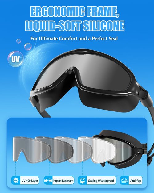 Aegend Swim Goggles | 2-Pack Wide View Anti-Fog & Anti-UV Goggles for Adults and Youth