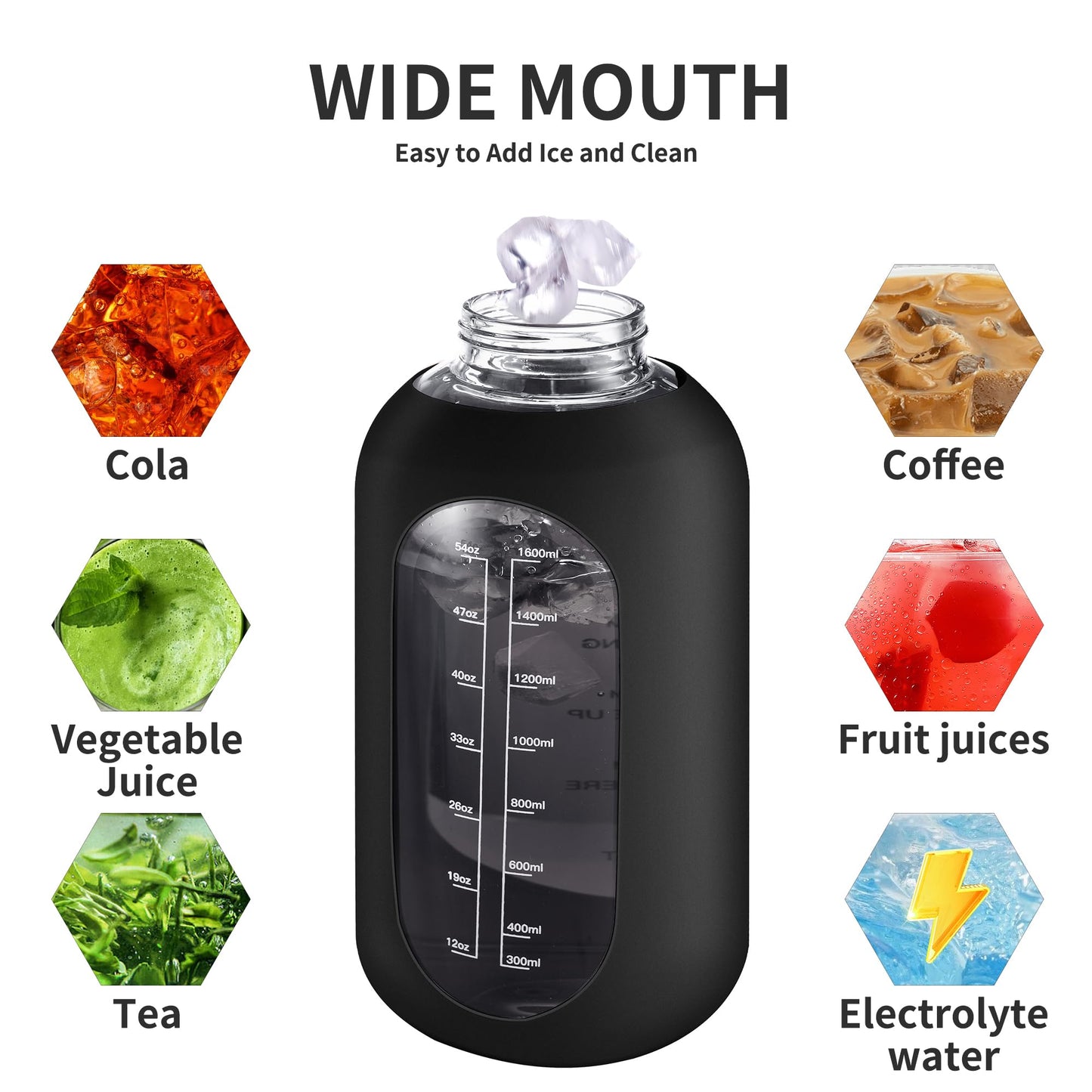 CIVAGO 64 oz Glass Water Bottle Jug with Straw and Handle, Half Gallon Sports Motivational Water Bottle with Time Marker, Wide Mouth Flask Canteen with Silicone Sleeve for Gym, Red