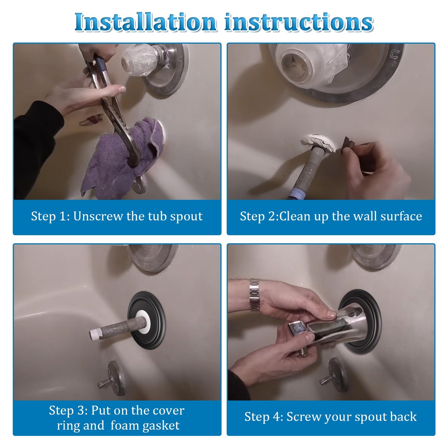 Enhon Metal Tub Spout Cover Ring, Bathroom Faucet Remodeling Wall Plate with Foam Gasket, 1-1/2 Inch ID and 3-5/8 Inch OD (Matte Black)