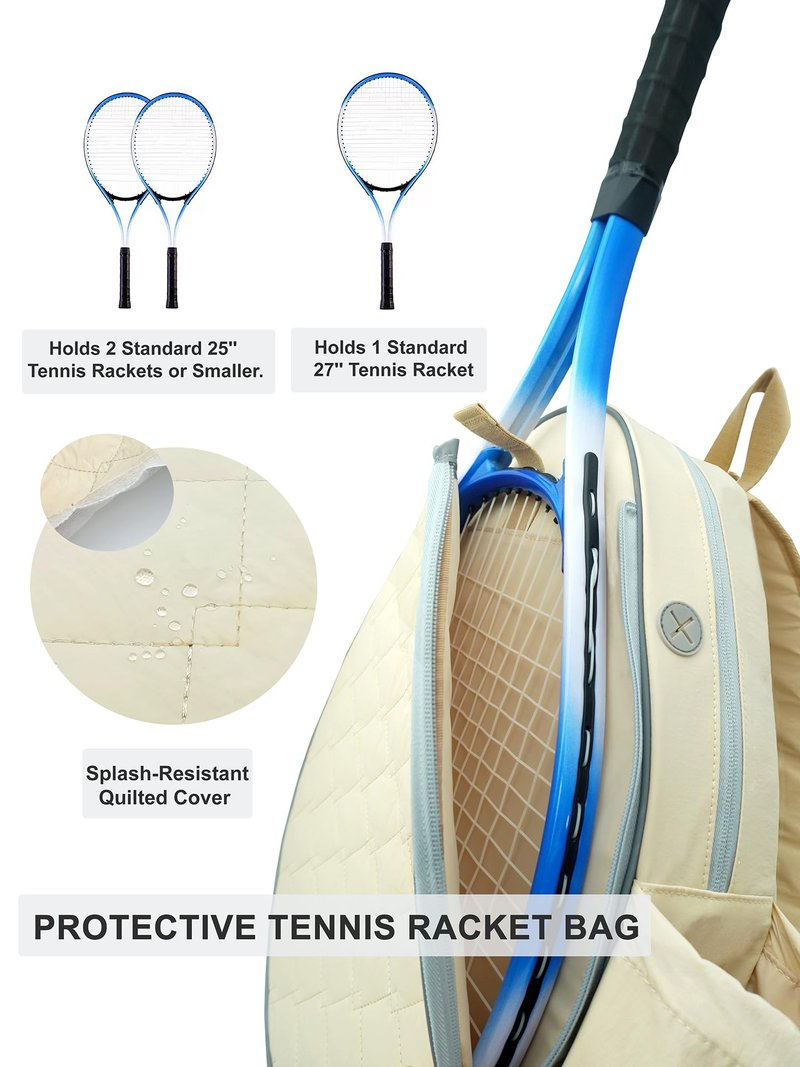 Aurevoxen Tennis Bag for Women and Men, Quilted Tennis Backpack Holds 1-2 Rackets, Lightweight and Water-resistant Sports Bag for Pickleball and Badminton