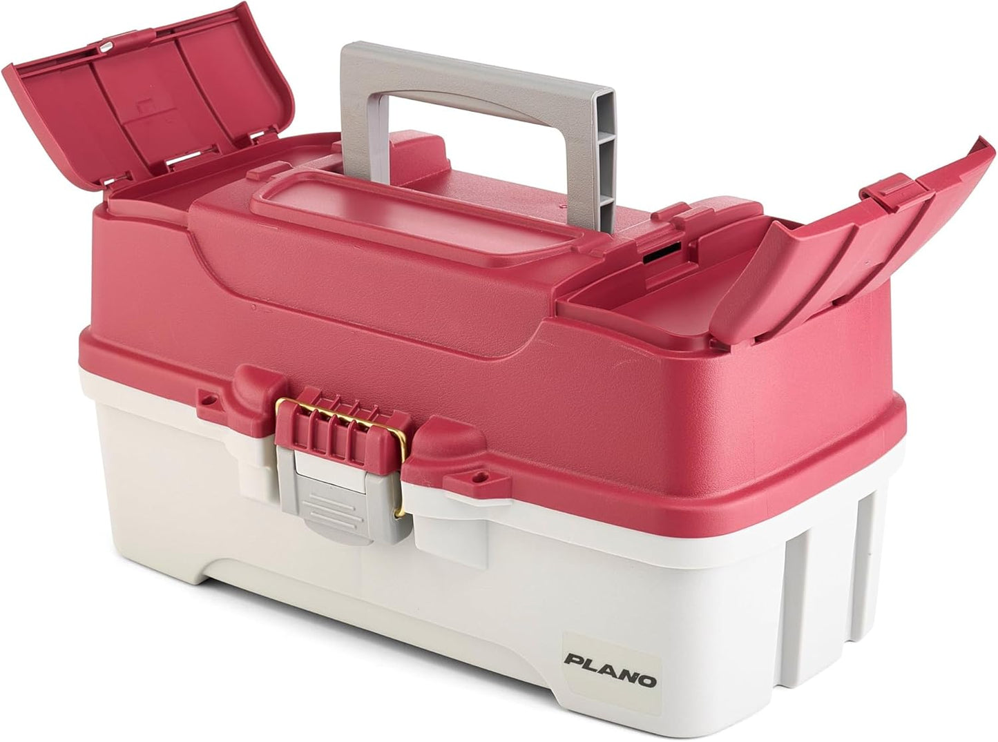 Plano Tackle Box | Three-Tray Salmon Kit with Rust-Proof Brass Latch - Maroon/Grey, Deep Storage Compartments