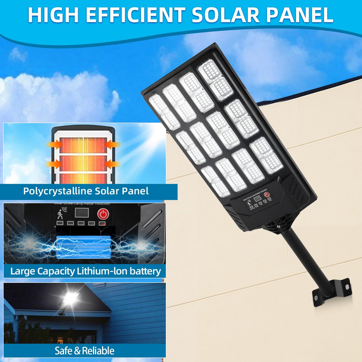 Ecoralios Solar Street Lights Outdoor Waterproof,38000LM,Wide Angle Solar Flood Light, LED Parking Light with Motion Sensor and Remote Control, Suitable for Street, Parking lot (4 Pack)