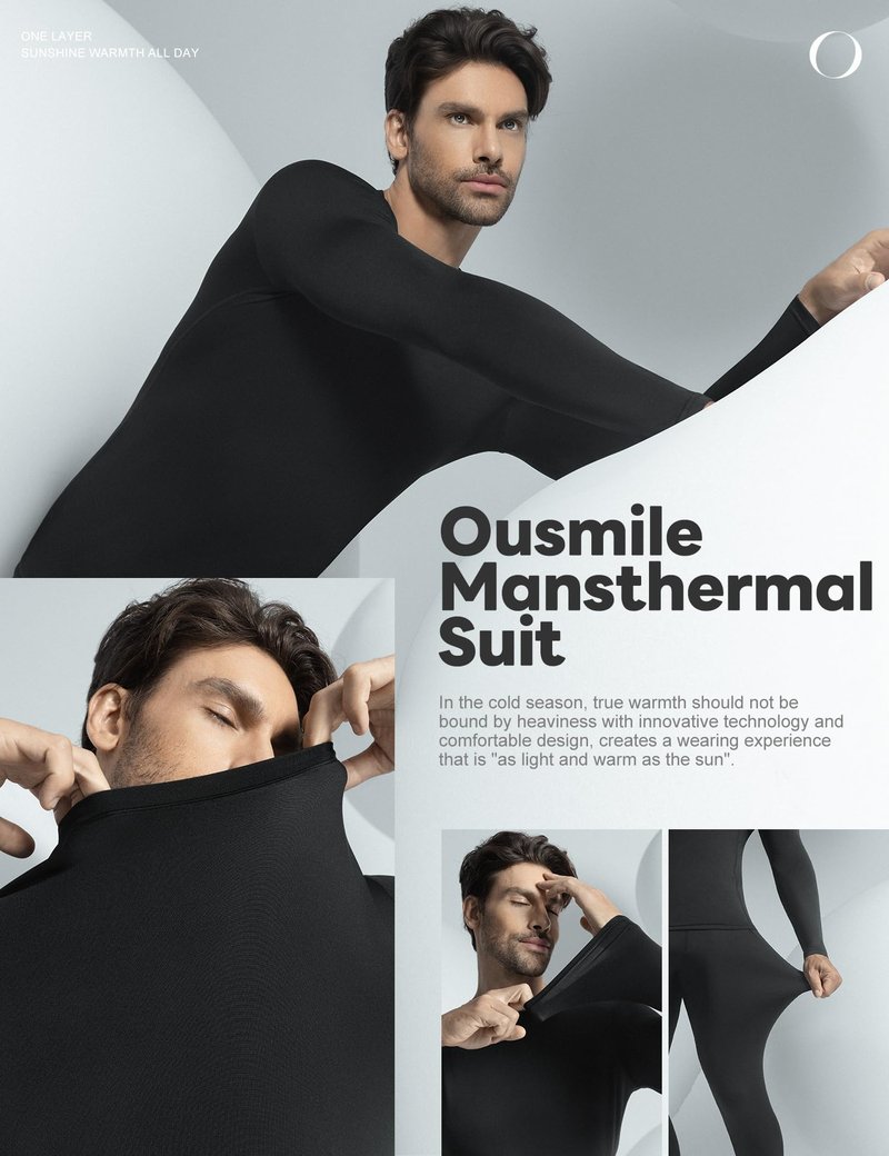 Ousmile Thermal Underwear for Men Long Johns with Fleece Lined Base Layer Set for Cold Weather Top Bottom Black, Medium