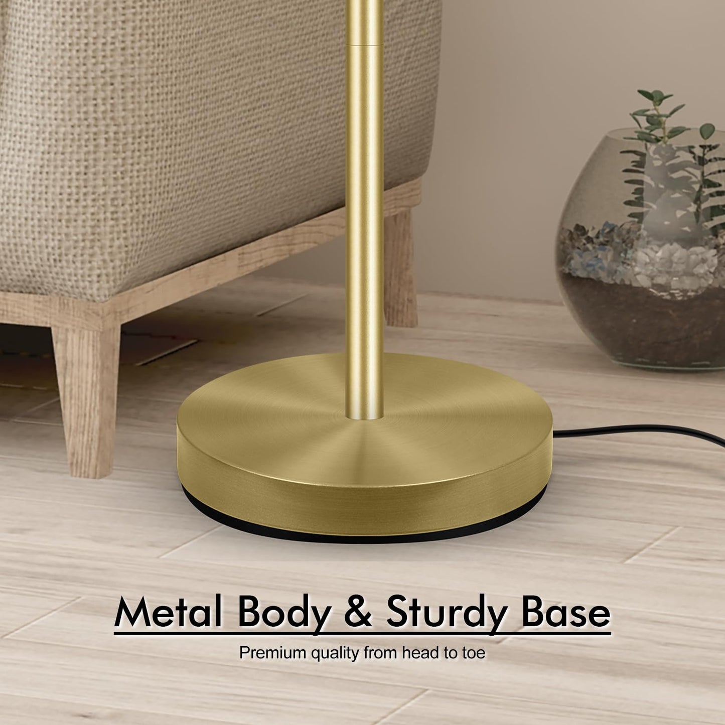 30W Torchiere Floor Lamp Gold, 3600LM Bright Stepless Dimmable Floor Lamp, 71 Inch LED Standing Lamp 3000K, Rotary Switch, I Inch Thick Pole, Tall Metal Torch Floor lamps for Living Room/Bedroom/Den