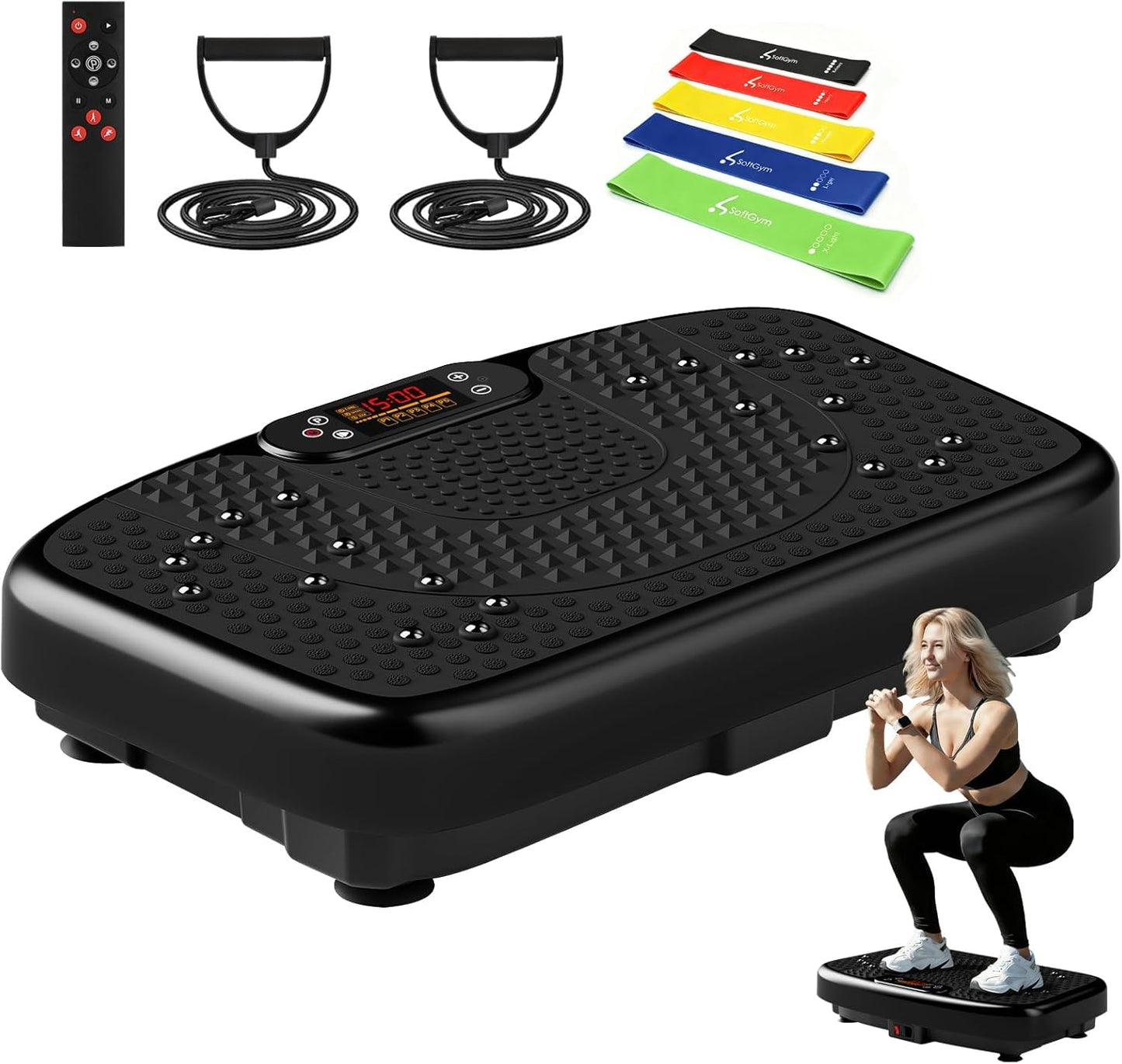 SoftGym Vibration Plate - Whole Body Exercise Machine for Lymphatic Drainage | 450 Lbs Capacity with Resistance Bands