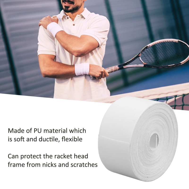 OUKENS Tennis Racket Protection Tape, 5m Premium PU Widened Squash White Racket Head Edge Protective Guard, for Tennis/Badminton/Pickleball Paddle/Golf Club, Easy Apply and No Residue