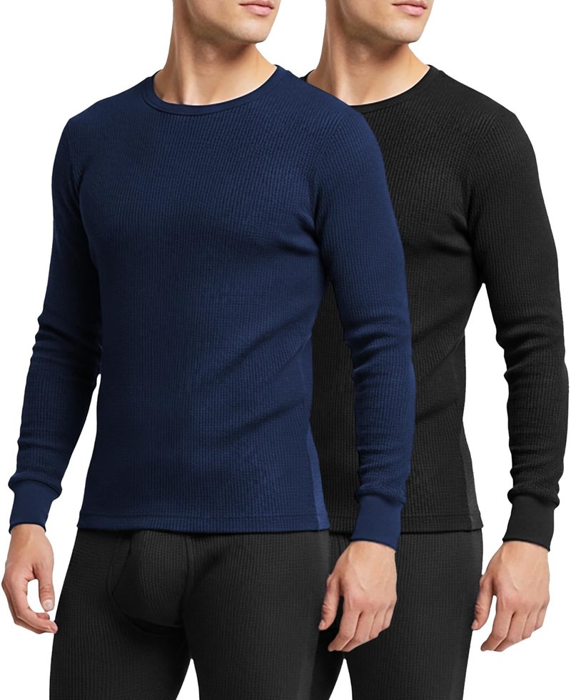 Andrew Scott Men's Traditional Waffle Thermal Underwear Long Sleeve Shirt | Baselayer Crew Neck Top | Multi Packs
