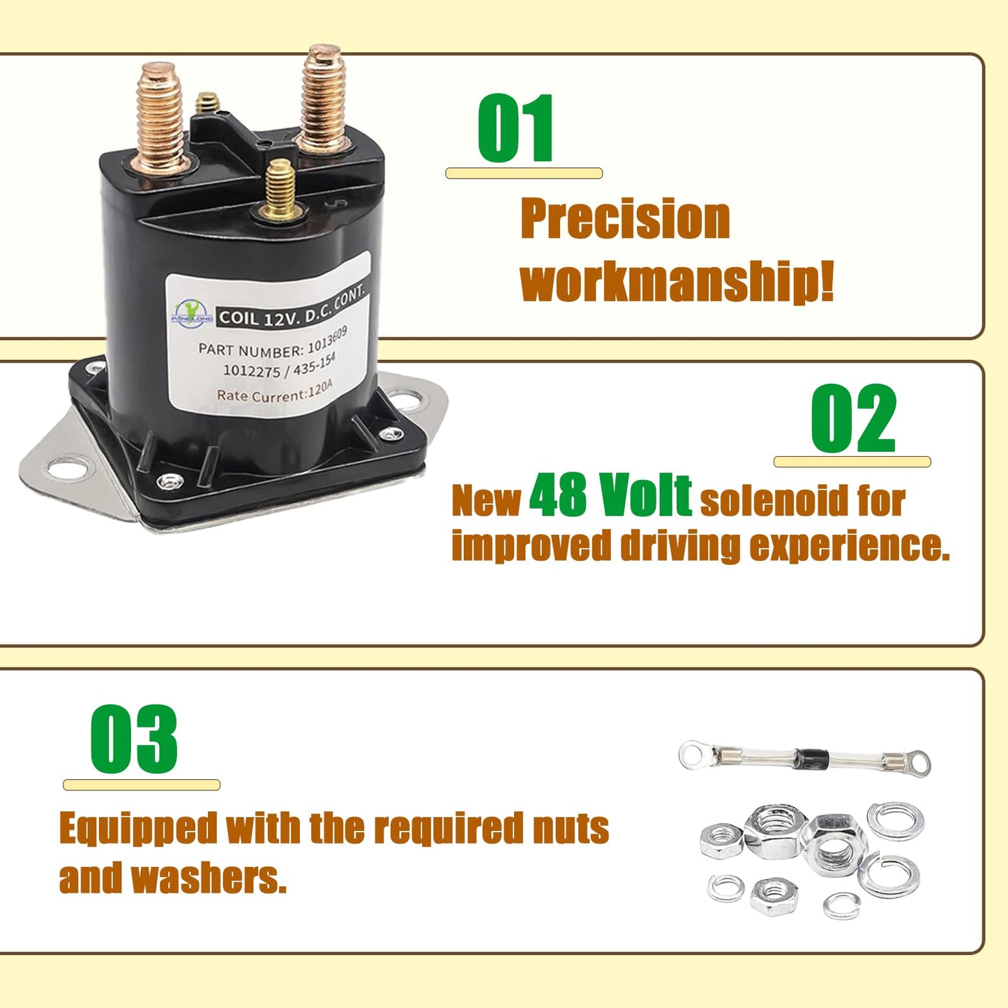 Panglong 12V Solenoid Relay with Diode for Club Car Tempo (2018-Up) & DS/Precedent (1984-Up), OEM#1013609,1014948