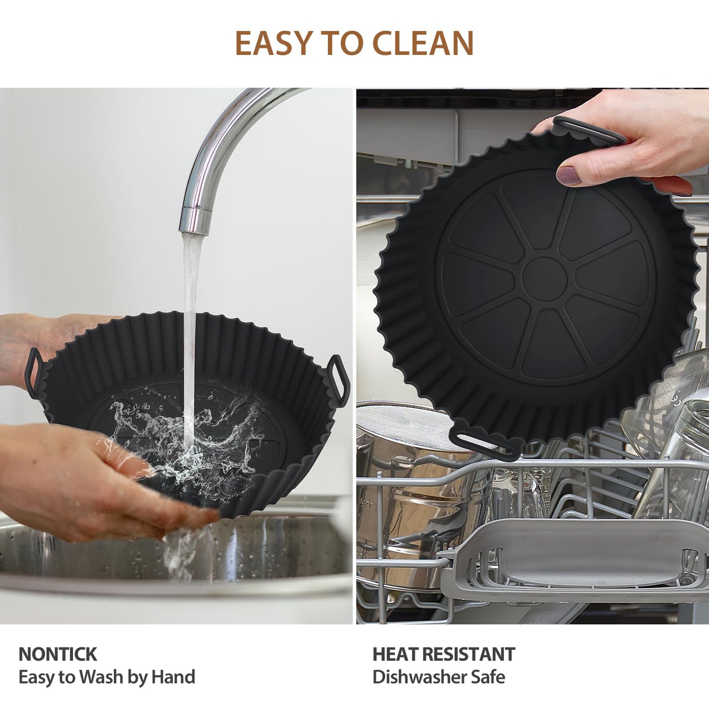 Viretec 2 Pack Air Fryer Silicone Liners for Ninja, Reusable Silicone Bowl Basket Fit for 3 to 5QT Air Fryer, Replacement of Flammable Parchment Paper