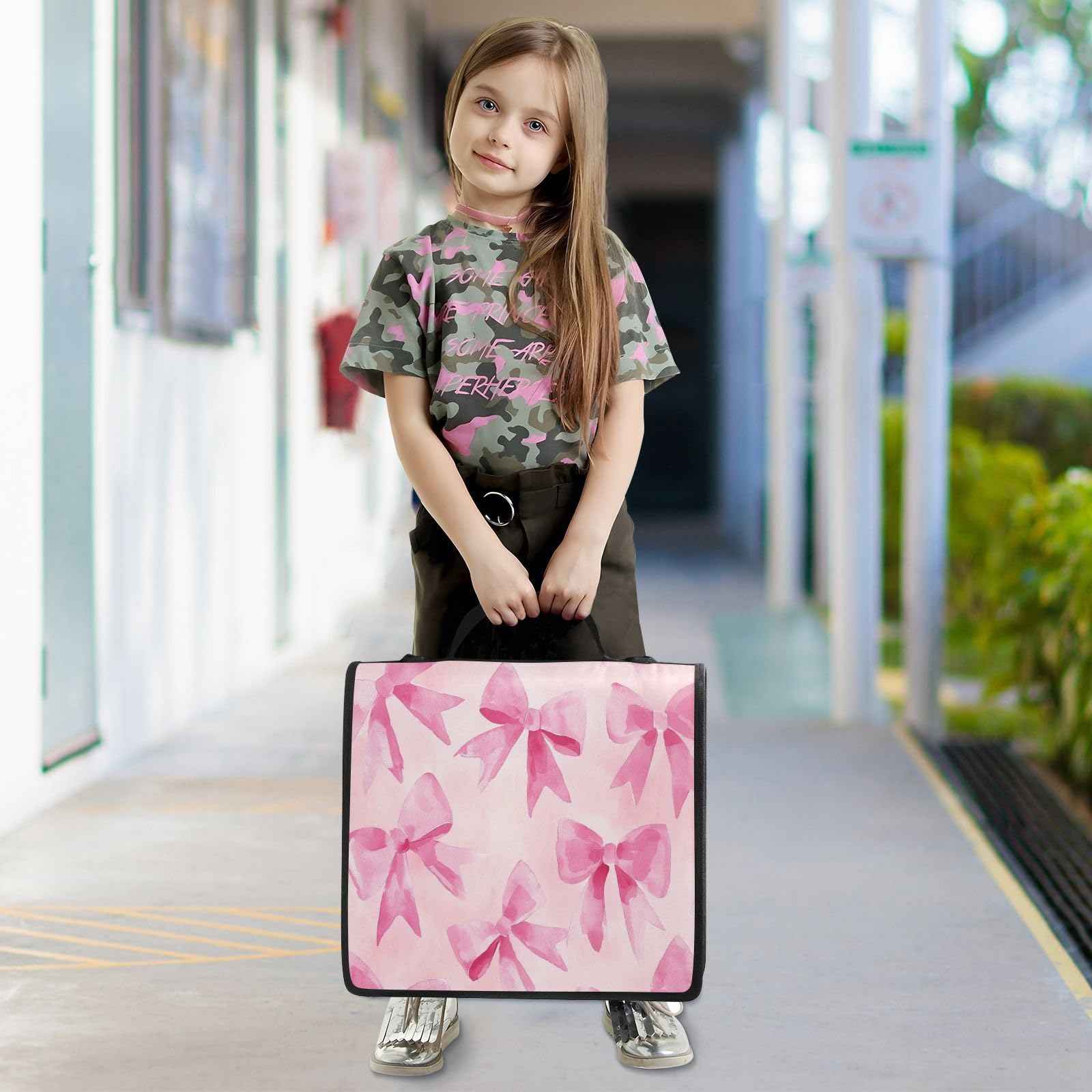 Blueangle Pink Bow Zipper Binder, 1.5-Inch 3-Ring Binder Bag Holds 500 Pages, Multi-Pocket Zipper Organizer with Adjustable Strap & Handle