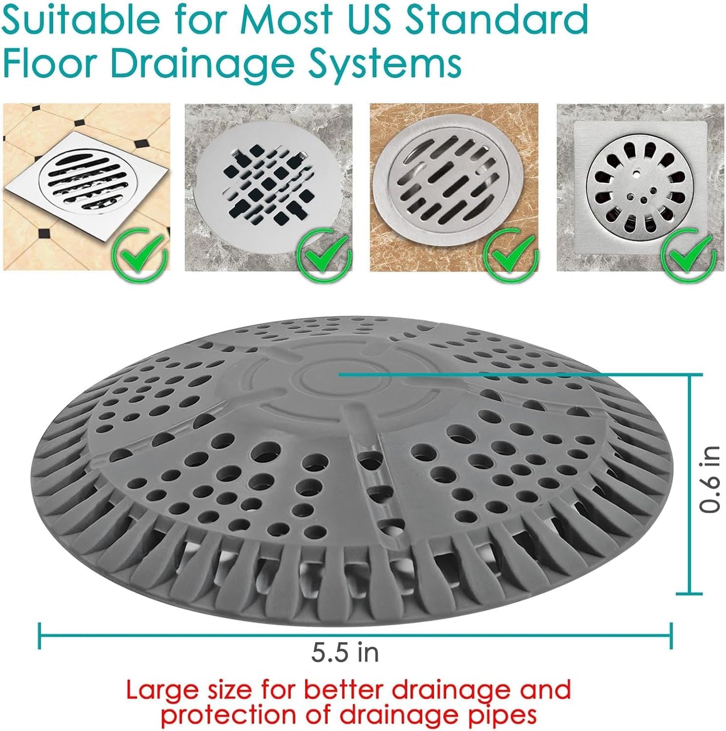 AWzzz Shower Drain Hair Catcher, 5.5in Shower Hair Catcher Large Premium Silicone Drain Protector Strainer, Shower Drain Cover for Shower Room, Floor Drain, Bathroom Sink, Dark Grey