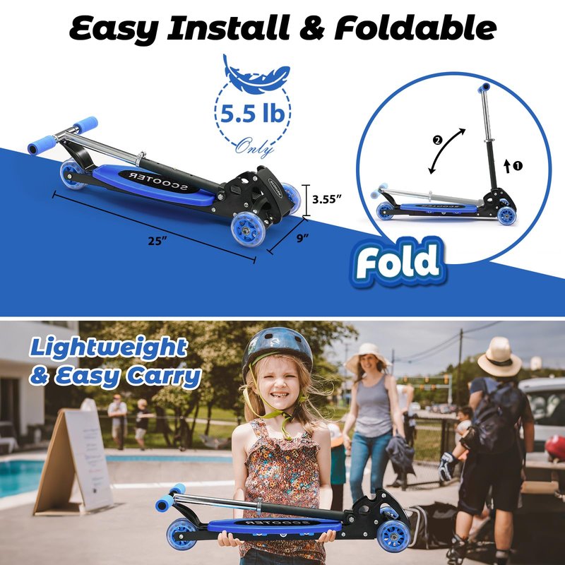 3 Wheel Scooter for Kids 3-7, Heavy Duty 120 lb Scooters for Age 5 Boy Girl, Foldable Toddler Scooters with Height Adjustable Handlebar, Lean-to-Steer Wheels, Anti-Slip Deck, Kick Scooter Child Gift