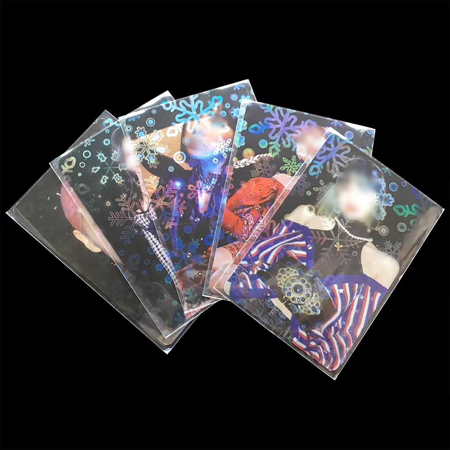 Skiennix Holographic Card Sleeves - 100 PCS Colorful Snowflake Patterned Protectors for Kpop & TCG Cards (61×88mm)