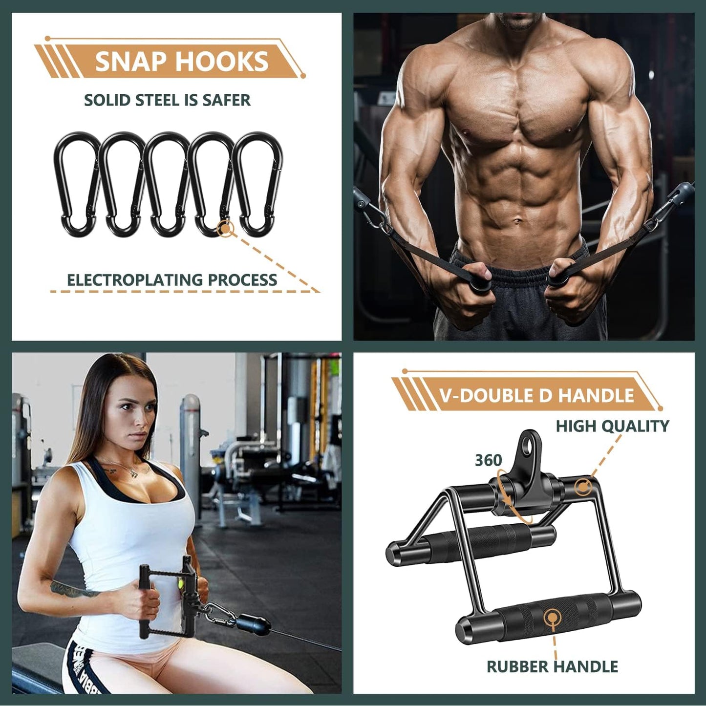 Solid Cable Machine Attachment, Cable Attachments for Gym, Gym Cable Attachments, Cable Machine Attachments Set