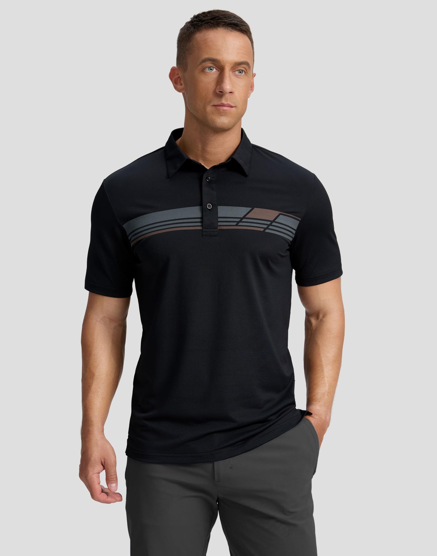 Men's Golf Shirts Dry Fit Moisture Wicking Performance Short Sleeve Collared Polo Shirts for Casual Tennis Bussiness (Black Parallelogram, XL)