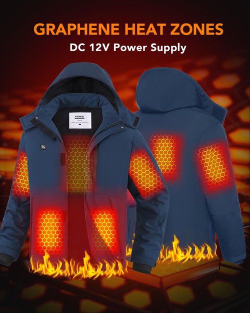 Heated Jacket for Men, Warming Heated Coat with Rechargeable Battery Pack Included, Electric Graphene Heating, Waterproof Winter, Blue, L
