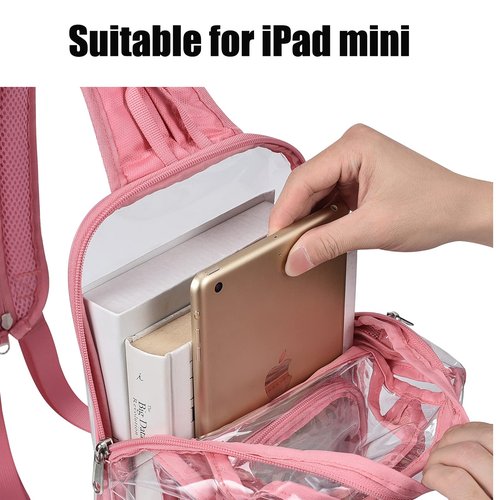 Busiuw Clear Backpack Stadium Approved Sling Bag with Adjustable Reinforced Straps, 3 in 1 Crossbody Bag for Festivals and Games (Pink)