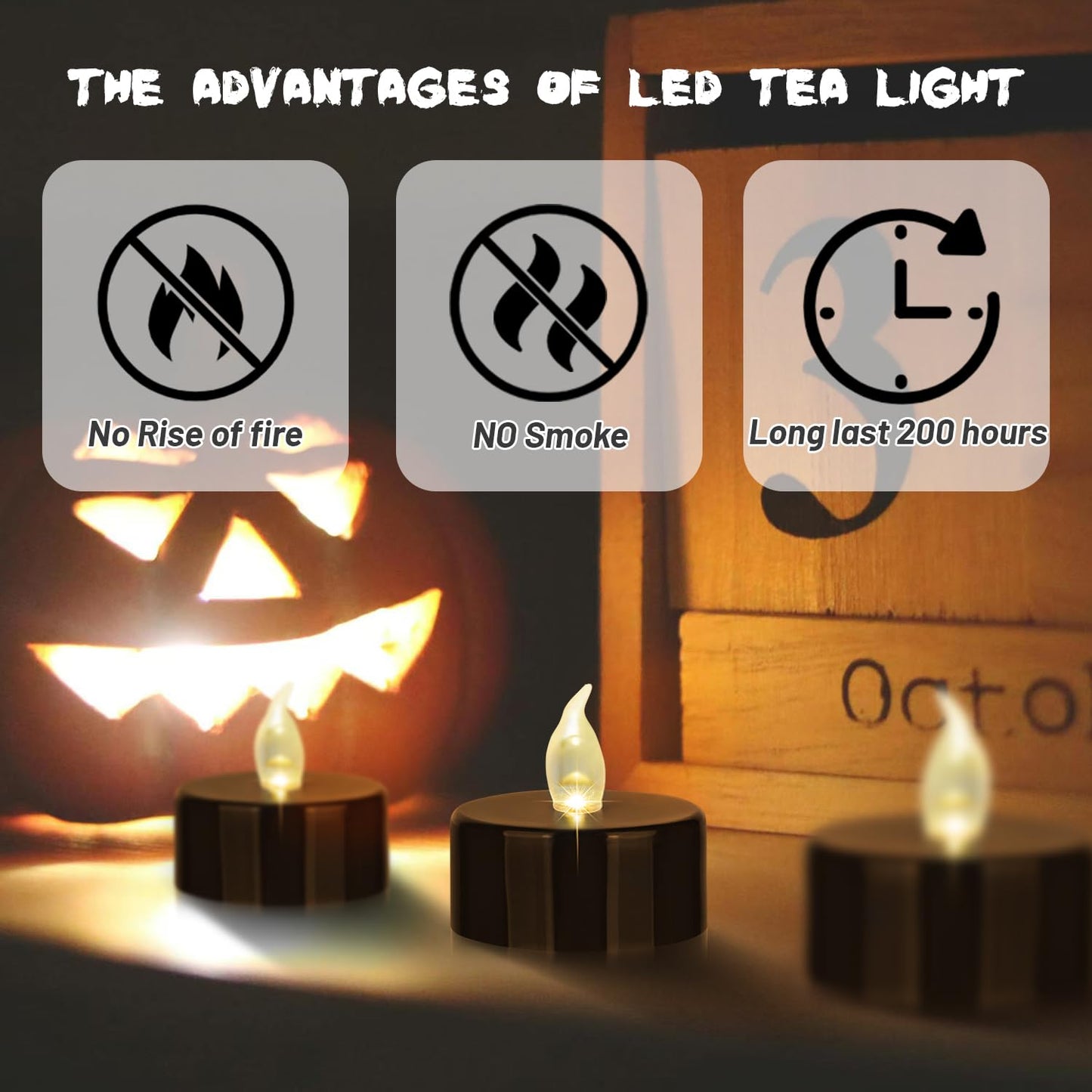 Tappovaly Black Tea Lights Candles Battery Operated, 24 Pack Electric Flameless Votive Candles Long Lasting 200 Hours, LED Flickering Tealight Candle for Halloween Holiday Party Home Decoration
