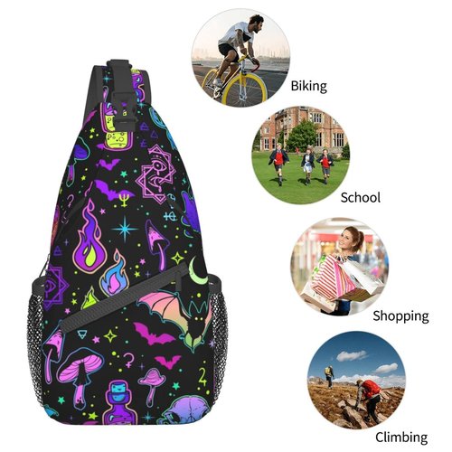 KMIVQGE Sugar Skull Rose Crossbody Backpack for Travel Hiking Chest Daypack Shoulder Sling Bag for Men Women Cycling Walking