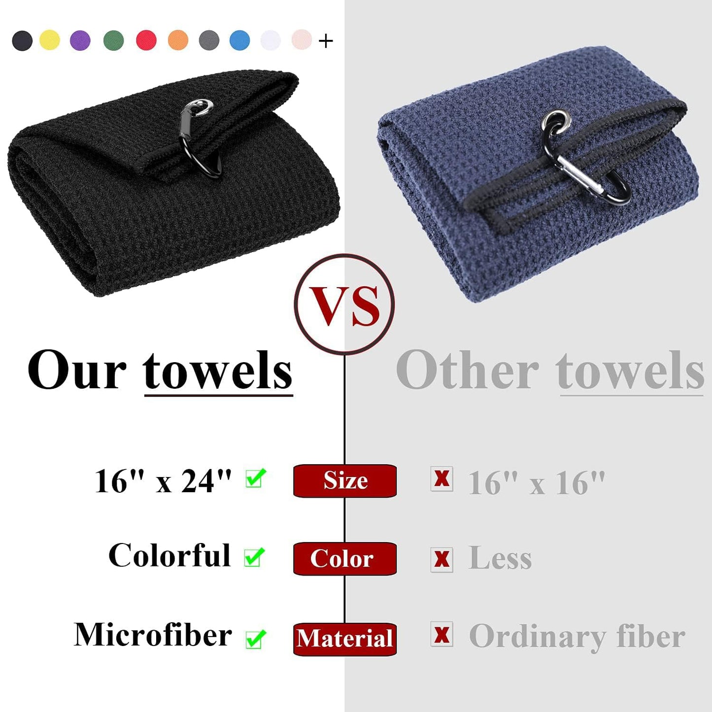 VIVIDLY Microfiber Waffle Pattern Tri-fold Golf Towel Set | Golf Club Brush| Golf Divot Tool