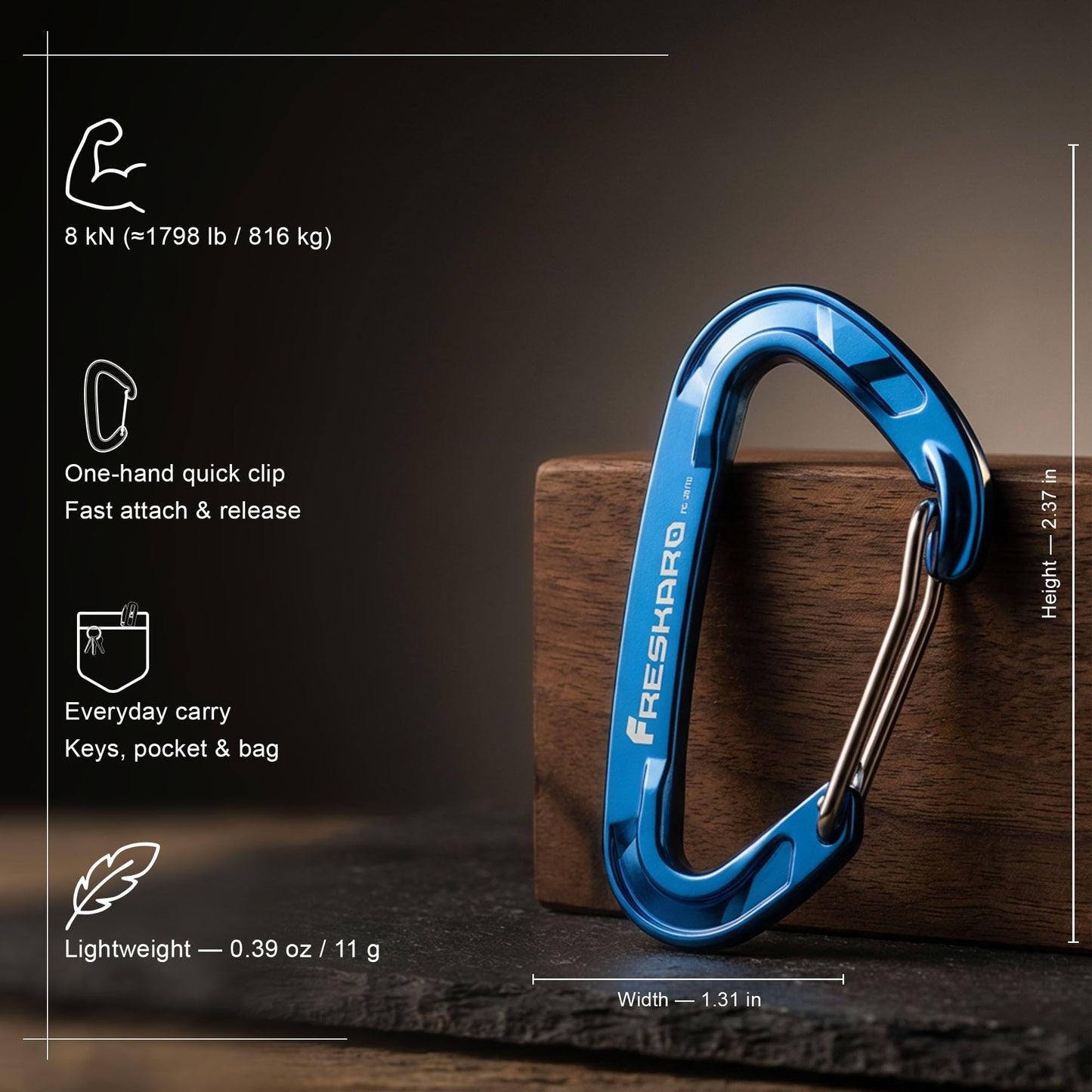 FresKaro 5pcs caribeener Clips, Wiregate Carabiner Heavy Duty, Small Sturdy Key Keychain Accessory, Not for Climbing, Mini Size, Ultra Light, for Hiking, Camping, Fishing, Outdoor, Backpack, Blue