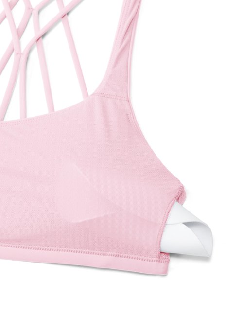 CRZ YOGA Naked Feeling Cross Back Sports Bras for Women - Strappy Back Padded Medium Support Wireless Gym Cami Workout Yoga Strawberry Pink Small