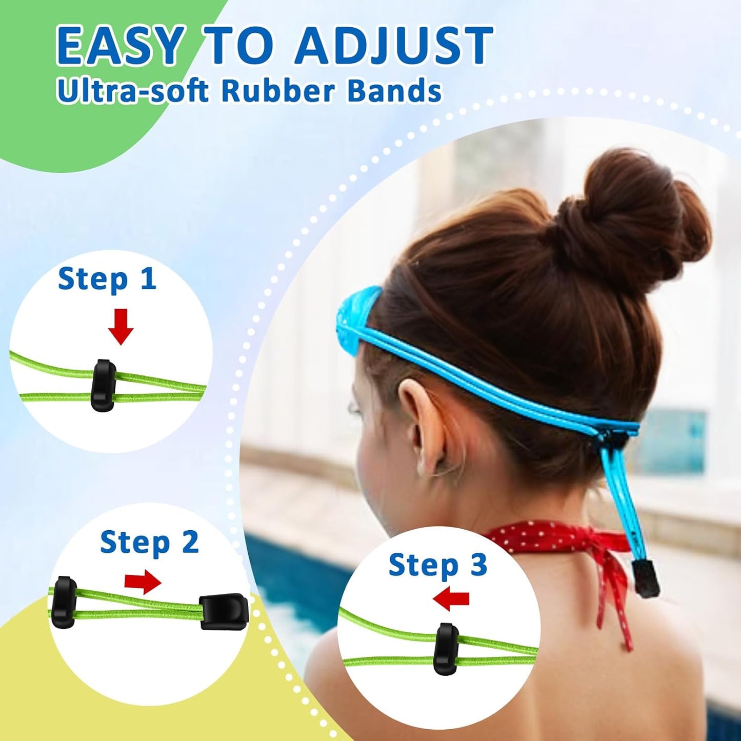 XDX Kids Swim Goggles - 3 Pack With Adjustable Bungee Strap | Anti-Fog, No Leak Design for Ages 3-14