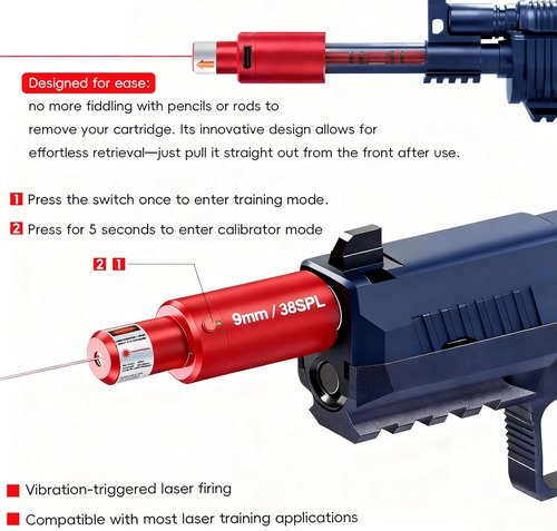 Dry Fire Laser Training System - Rechargeable 9mm/.38SPL Home Practice Kit with Free App & 10 Targets