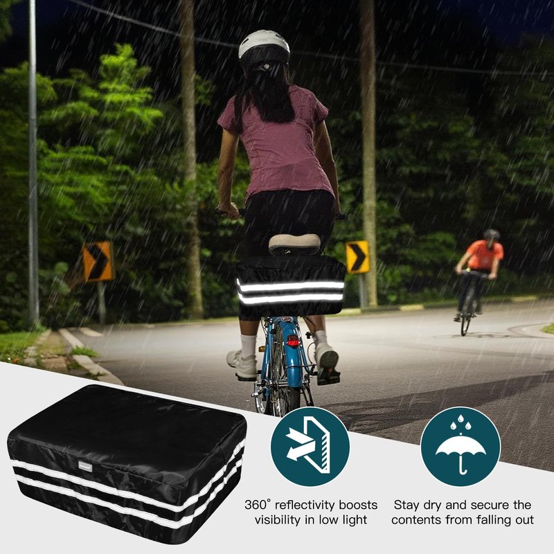 RAYMACE Bike Basket Rear with Cargo Net and High Reflectivity Waterproof Cover,Bicycle Baskets for Adult Bikes,Easy to Install and Large Capacity Bike Accessories
