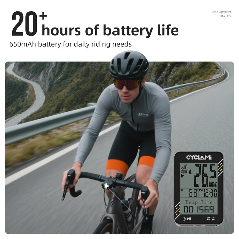 CYCLAMI Bike Computer Wireless - 5-Satellite GPS Cycling Speedometer | 2.4" Sun-Readable Screen | 50g Ultralight | 20+H Battery IPX7 Waterproof Bicycle GPS for Road/MTB Bikes