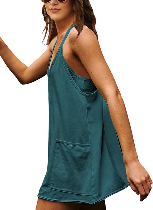 Lentta Women's Athletic Mini Dress - Sleeveless V-Neck with Built-In Shorts | Comfortable Sundress