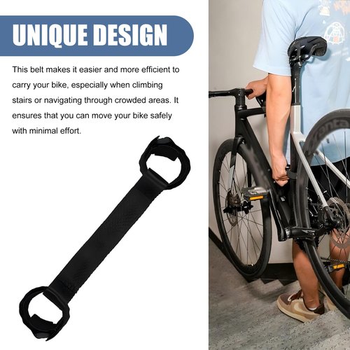 MOXRUQ Bicycle Carrying Strap, Portable Nylon Lifting Strap for Bikes, Bicycle Frame Handle Carrying Lifter, Universal Climbing Stairs Assist for Mountain Bike Road Bike (Black)