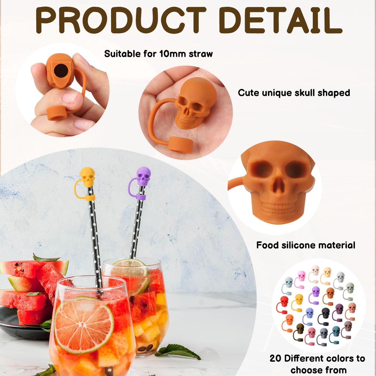 XLSXEXCL 12 Pcs Skull Cute Straw Cover Caps Compatible with Stanley