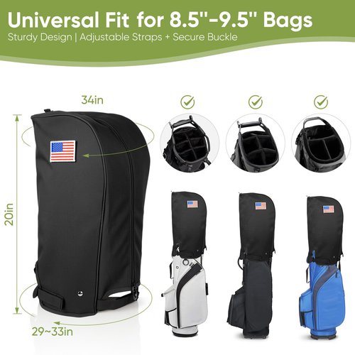 Golf Bag Cover Rain Hood (Black with US Flag)