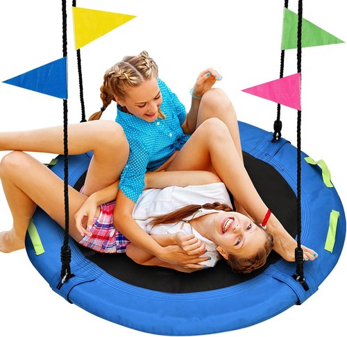 HeyZoo 48-Inch Tree Swing - Large Saucer Flying Swing for Family Fun | 900lbs Capacity, Adjustable Straps, Blue