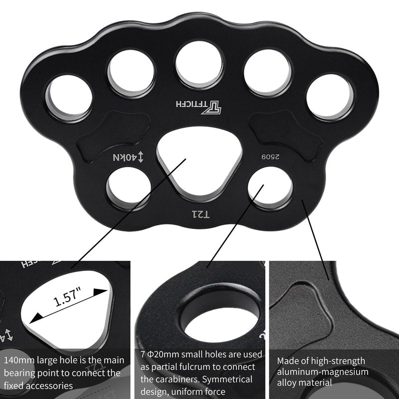 TFTICFH 40kN Rigging Plate, Large Multiplier Anchor, 8 Holes Force Divider Plate Bear, Climbing Descender Connector Gear for Hammock Firefighting Arborist Rock Climbing Rescue Cave Yoga Rappel,Black